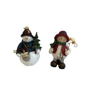 Set of 2 Rustic Snowman‎ Christmas Figurines 2003 Holiday Decor